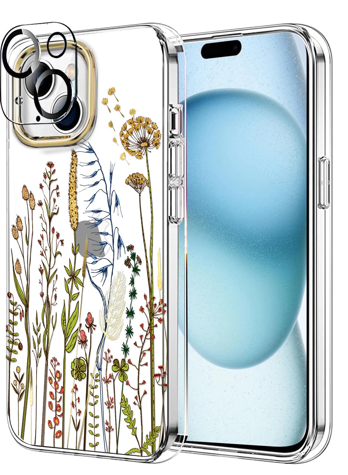 luolnh Compatible with iPhone 15 Plus Case,for Women Girls,Shockproof Clear Floral Pattern Hard Back Cover for iPhone 15 Plus 6.7" 2023 -Barley Flower