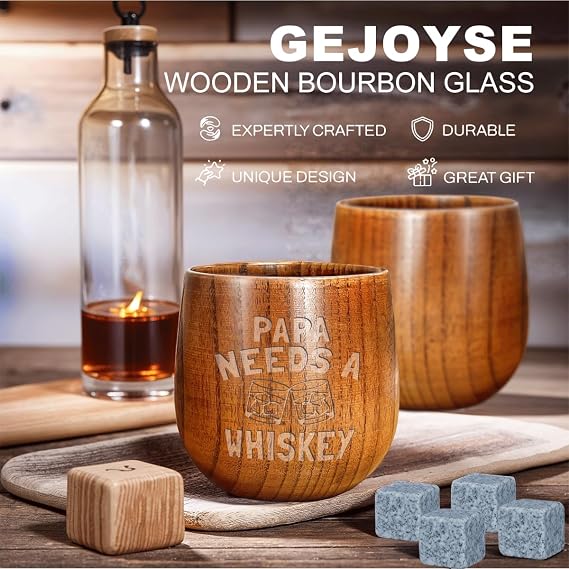 Papa Gifts Fathers Day Christmas Birthday Gift for Papa Dad Grandpa Grandfather Wooden Bourbon Drinking Glass Happy Retirement Retire Gifts for Frustration Men Grandparents