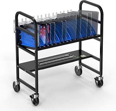 16-Device Laptop and Tablet Charging Station, Open Charging Cart with Cord Charger Management, Grounding Protection - Chromebook Organizer for Classroom, Office and Libraries