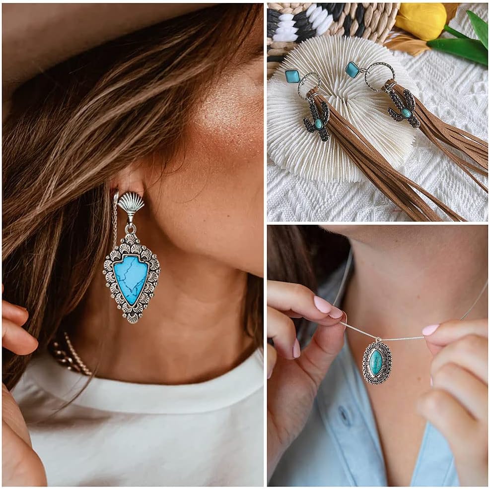 PH PandaHall 24Pcs Western Jewelry for Women Earring Bohemian Turquoise 12 Styles Pendant Charm DIY Bracelet Necklace Making, # Sky Blue (FIND-TA0001-79-Yilisi) - Image 3