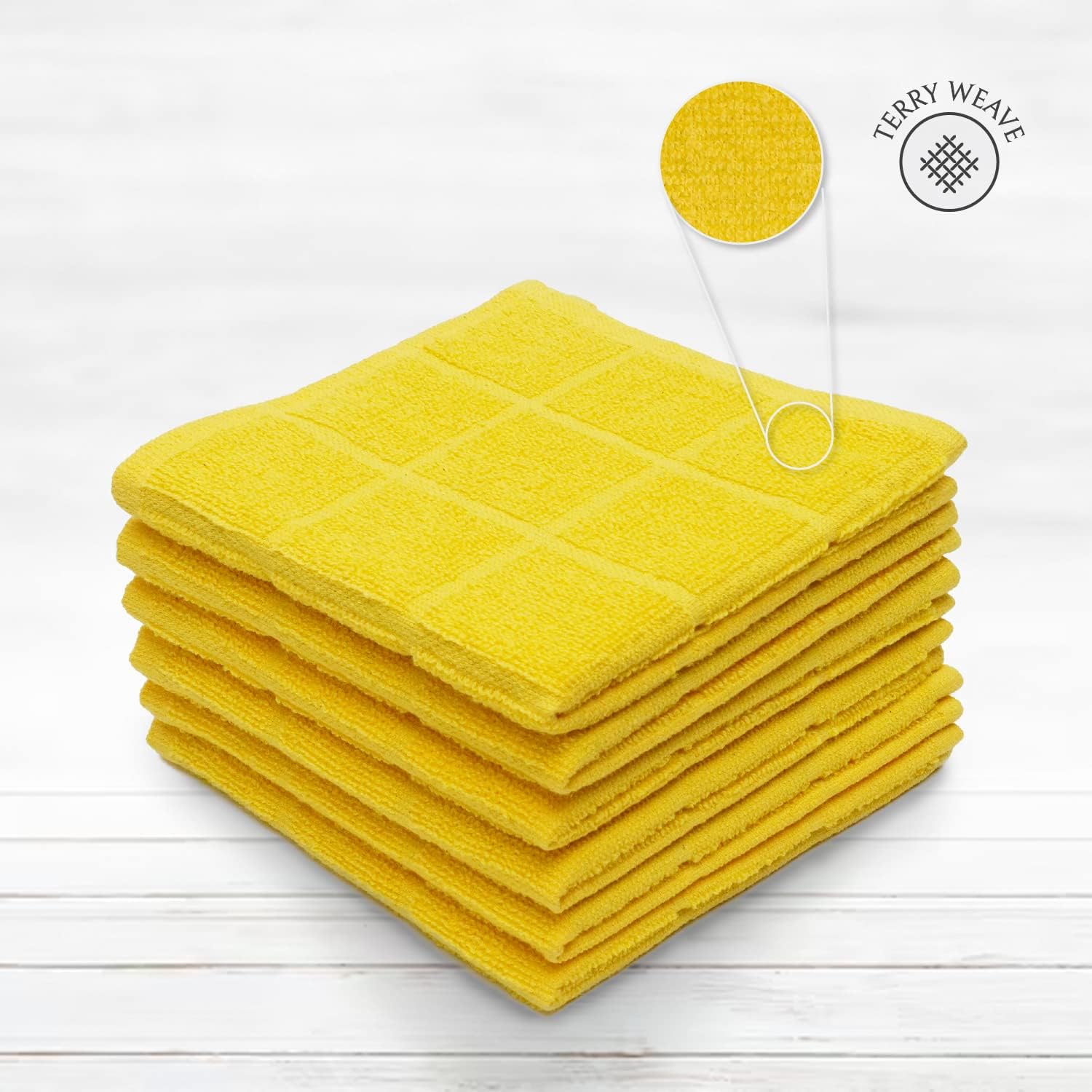 100% Cotton Terry Dish Cloth & Dish Towel, 8 Pack, Super Soft and Absorbent Kitchen Towels, Perfect for Kitchen Cleaning and Dish Washing (Yellow (Solid and Checks) 8 Pack) - Image 3