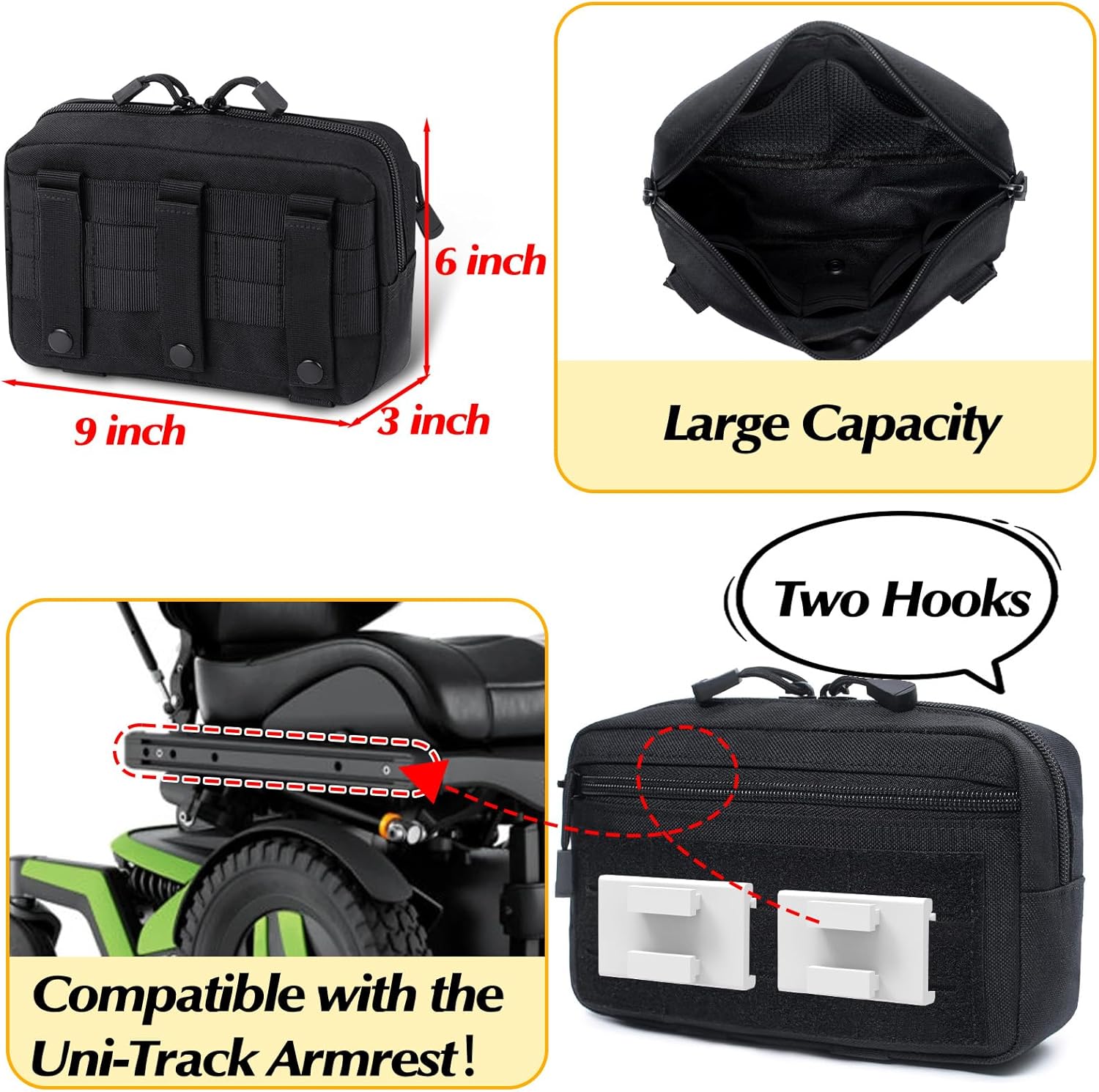 Wheel Chair Side Bag for Permobil Power, Removable Storage Bag for Permobil Wheelchair accessories, compatible with Uni-Track Armrest such as M300, M3, M1, F3, F5, K300 Ps - Image 2