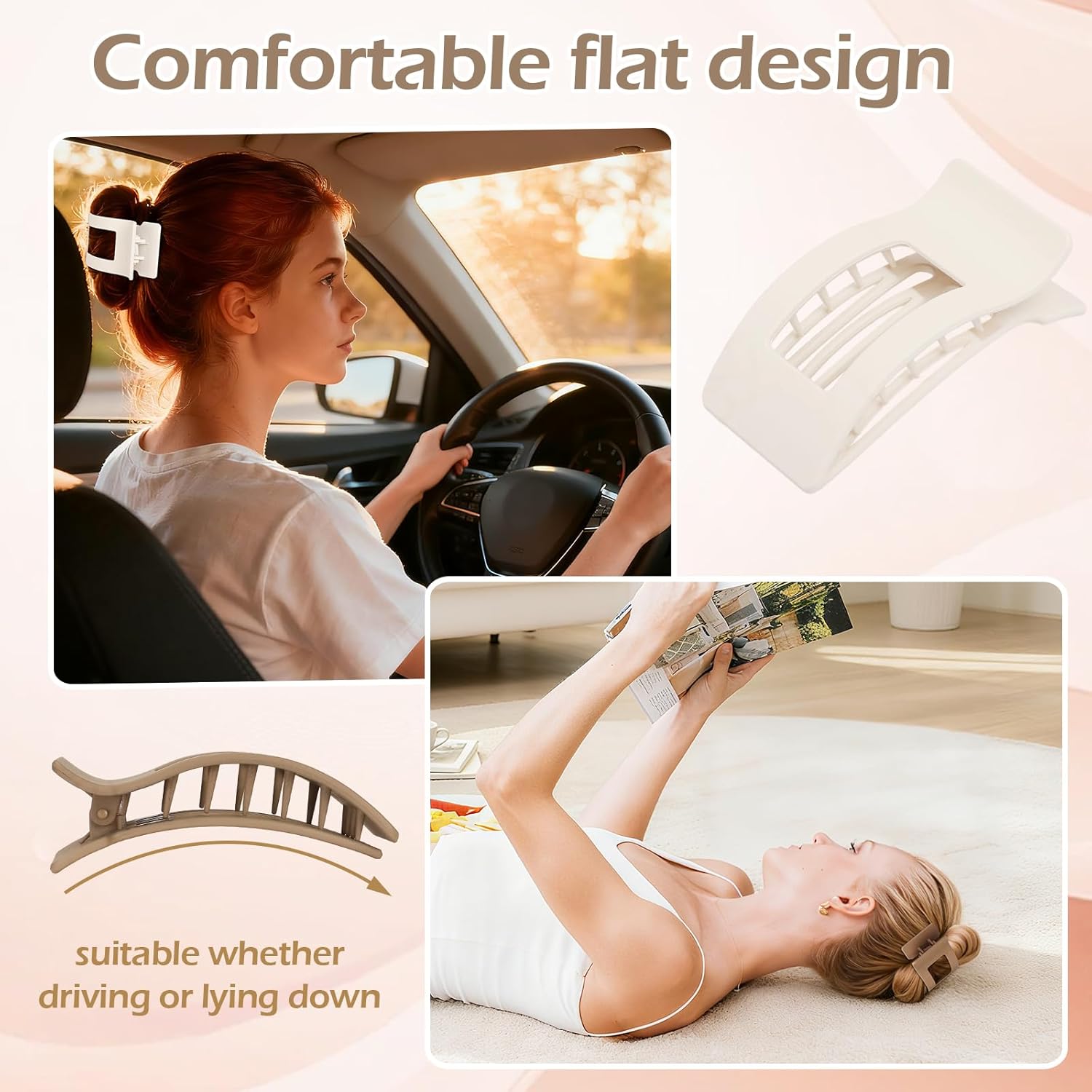 French Flat Hair Clips for Women 6pcs Hair Claw Clips for Thick or Thin Hair Matte Claw Clips for Girls Barrettes Non-Slip Strong Hold Hair Accessories for Women (Basic) - Image 4