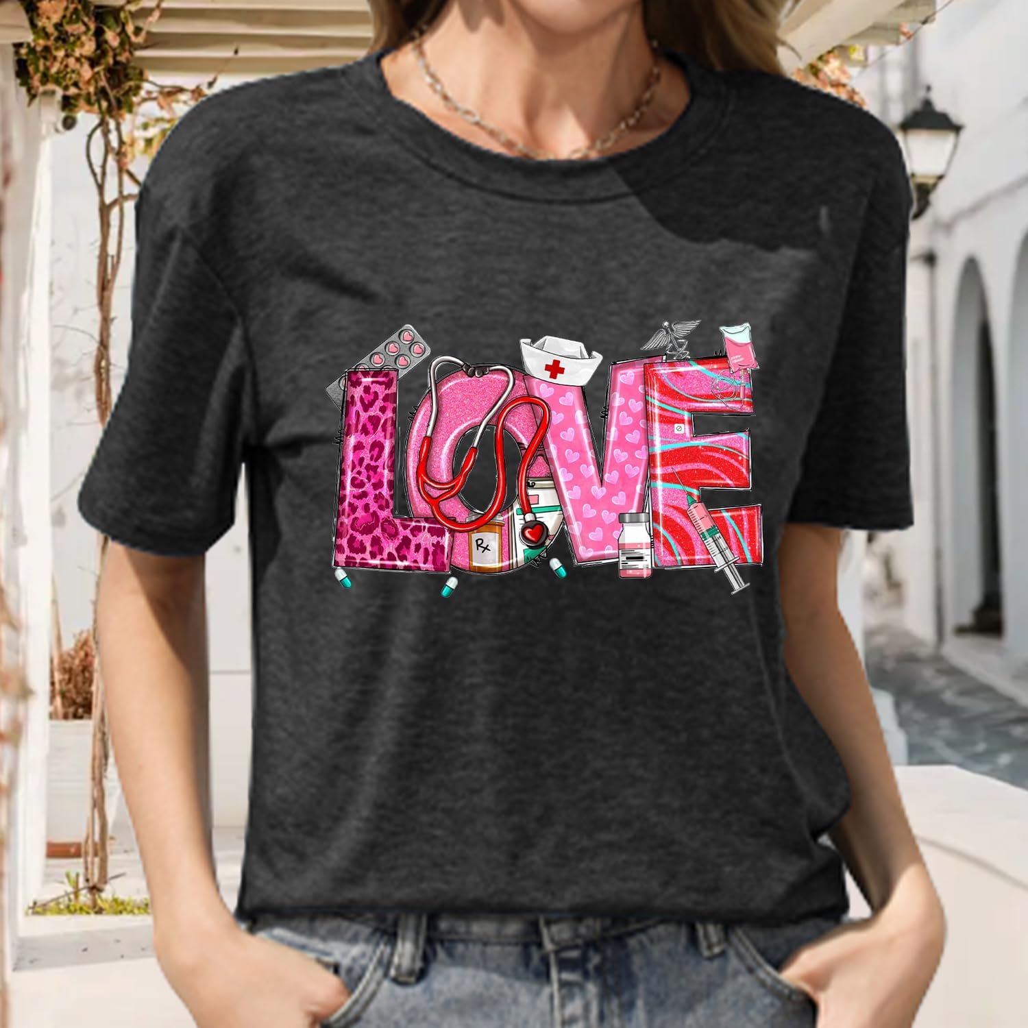 Nurse Shirt for Women Nursing Life T-Shirts Nurses Week Shirts Letter Print Tee Tops image 4
