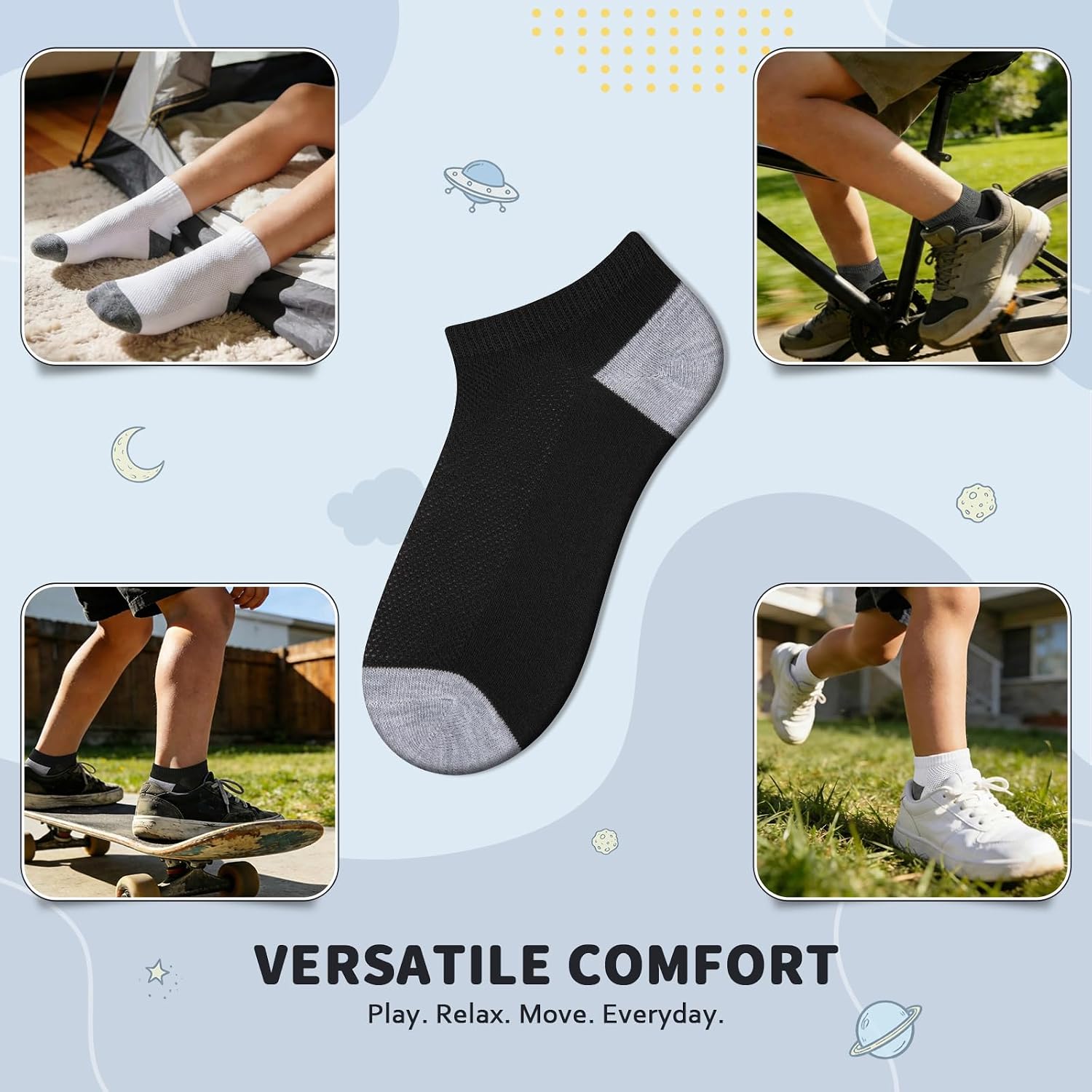 18 Pairs Boys Girls Ankle Socks, Thin Breathable Athletic Low Cut Kids Socks Aged 7-10
