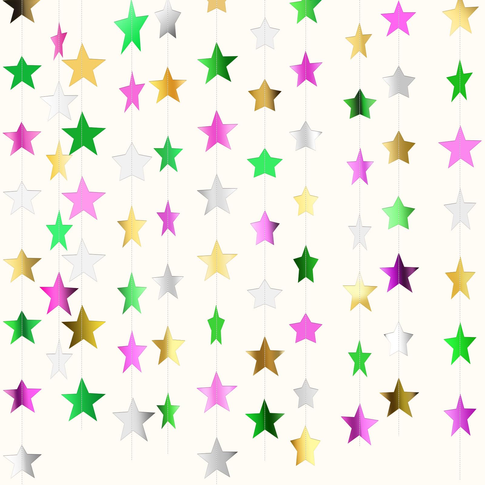 Patelai 130 ft Star Garland Banner Decor,Green,Pink,Gold,Silver