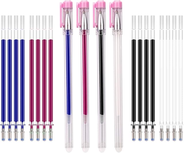 KINBOM 4 Colors Heat Erasable Fabric Pens Heat Pens with 20 Pieces Replaceable Pen Refills and 4 Pen Set