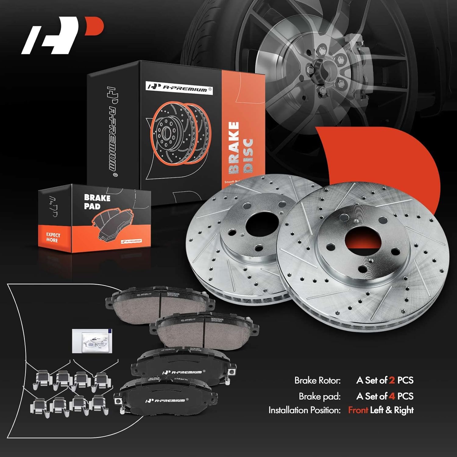 A-Premium 11.65 in (296mm) Front Drilled and Slotted Disc Brake Rotors + Ceramic Pads Kit Compatible with Select Lexus Models - GS300 1993-2005, GS400 1998-2000, GS430/IS300 2001-2005, SC430 2002-2010
