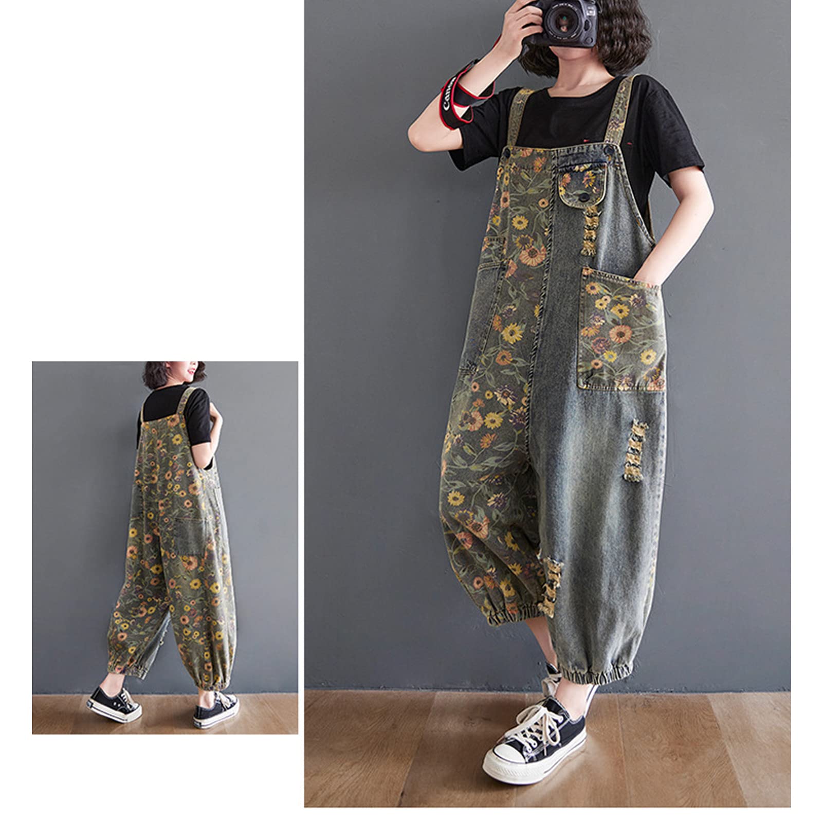 Salopette da donna in denim Salopette Pantaloni da donna Vintage Casual Baggy Jean Tute regolabili Tute Tute a gamba larga Tutina Pantaloni lunghi