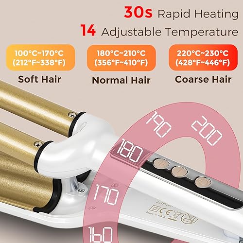 Miniatura 5 de Ondulador de pelo ondulado de 3/4 pulgadas, rizador de 3 barriles profundos, rizador de cerámica, temperatura ajustable, rizador de pelo ligero