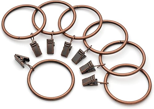 HD6063 Paquete de 14 anillos de cortina con clips, 2.5 pulgadas de diámetro interior (14, cobre antiguo)