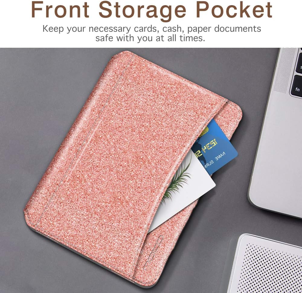 MoKo Case Fits All-New Kindle (10th Generation, 2019) / Kindle (8th Generation, 2016), PU Leather Smart Auto Wake/Sleep Cover Shell with Pocket - Pink Glitter