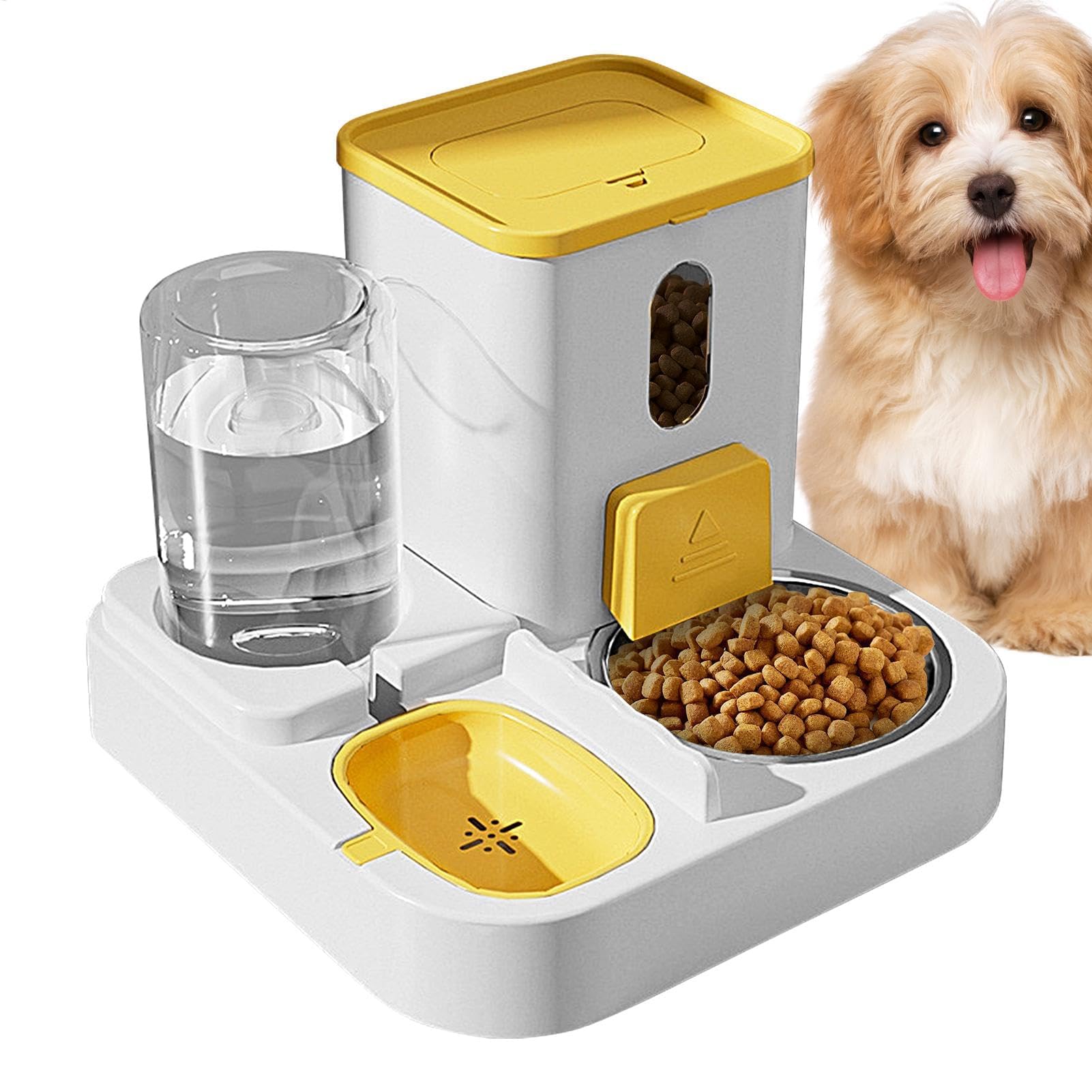 Comedero para Mascotas, Contenedor de Almacenamiento Tazón Comida for Perros Dispensador Mascotas(Giallo)
