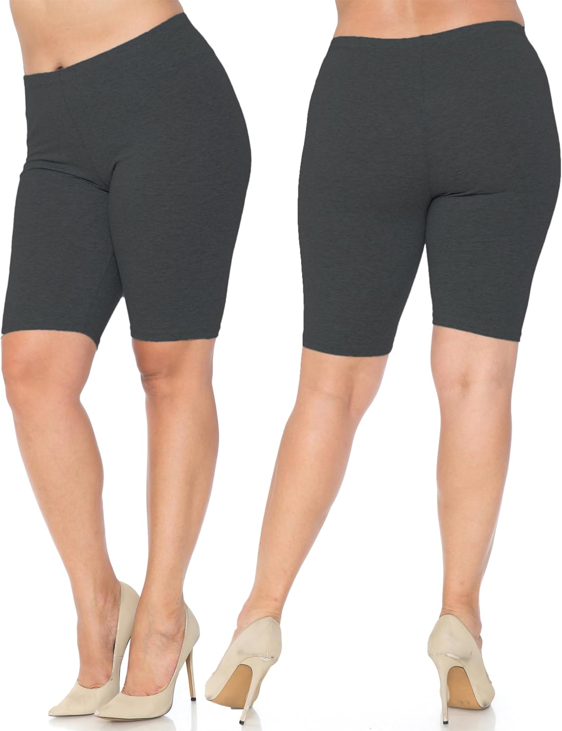 Made in The USA - Women's Plus Size Solid Basic Skin Smoothing Cotton Thigh Shorts - 1XL - 2XL - 3XL - Image 3