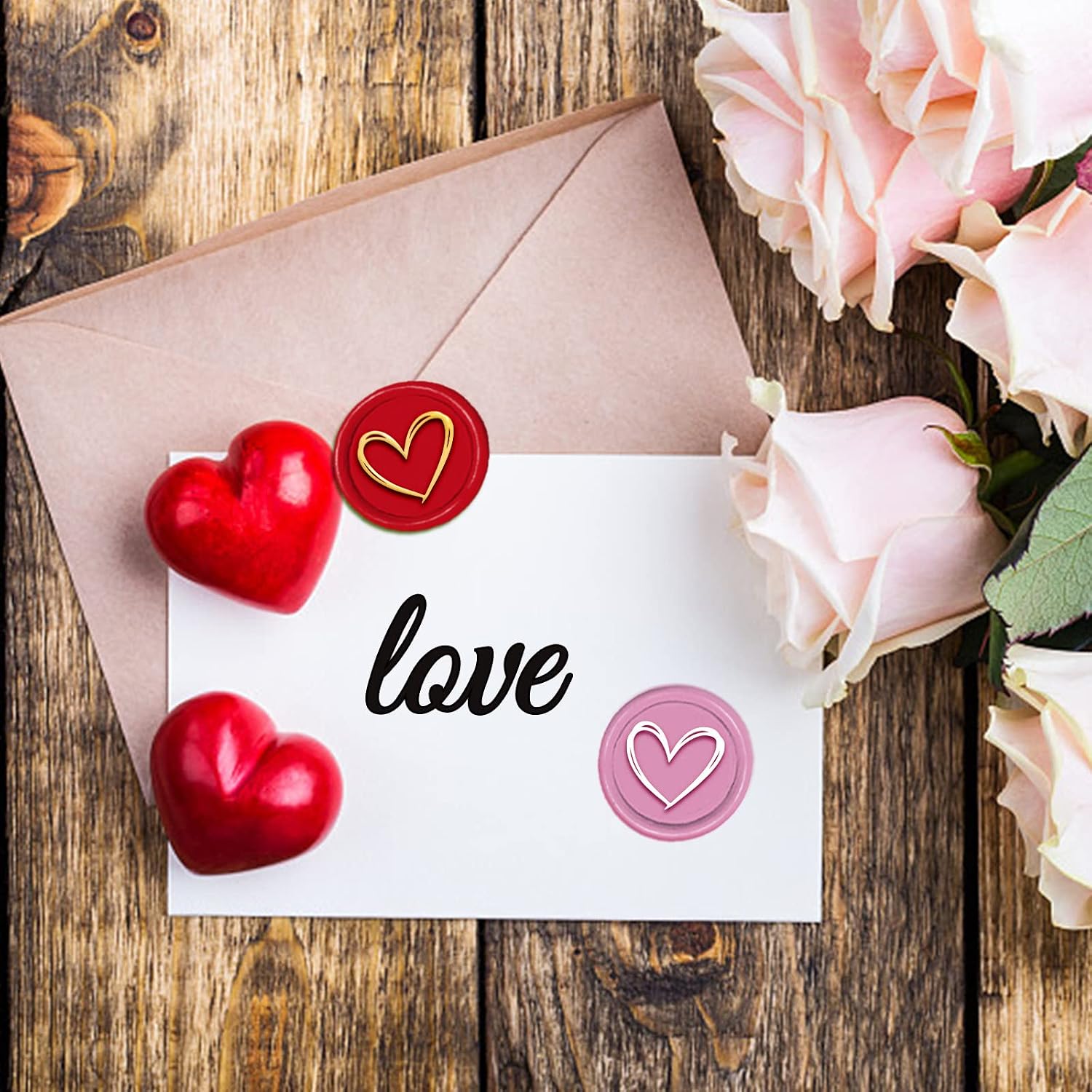 CRASPIRE Heart Wax Seal Stamp Valentine's Day Sealing Wax Stamp Love Wedding 30mm/1.18inch Removable Brass Head Sealing with Wooden Handle for Birthday Wedding Invitations Cards Gift Wrap