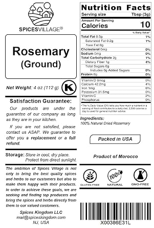 SPICES VILLAGE Rosemary Seasoning, Ground Rosemary, 4 oz, Kosher
