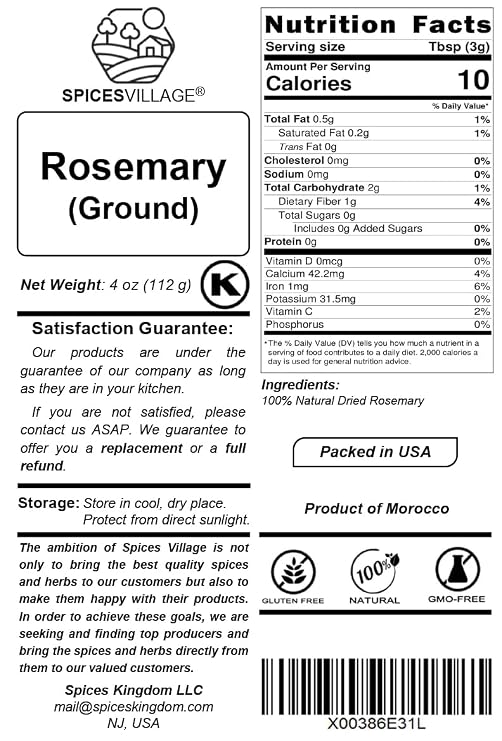 SPICES VILLAGE Rosemary Seasoning, Ground Rosemary, 4 oz, Kosher