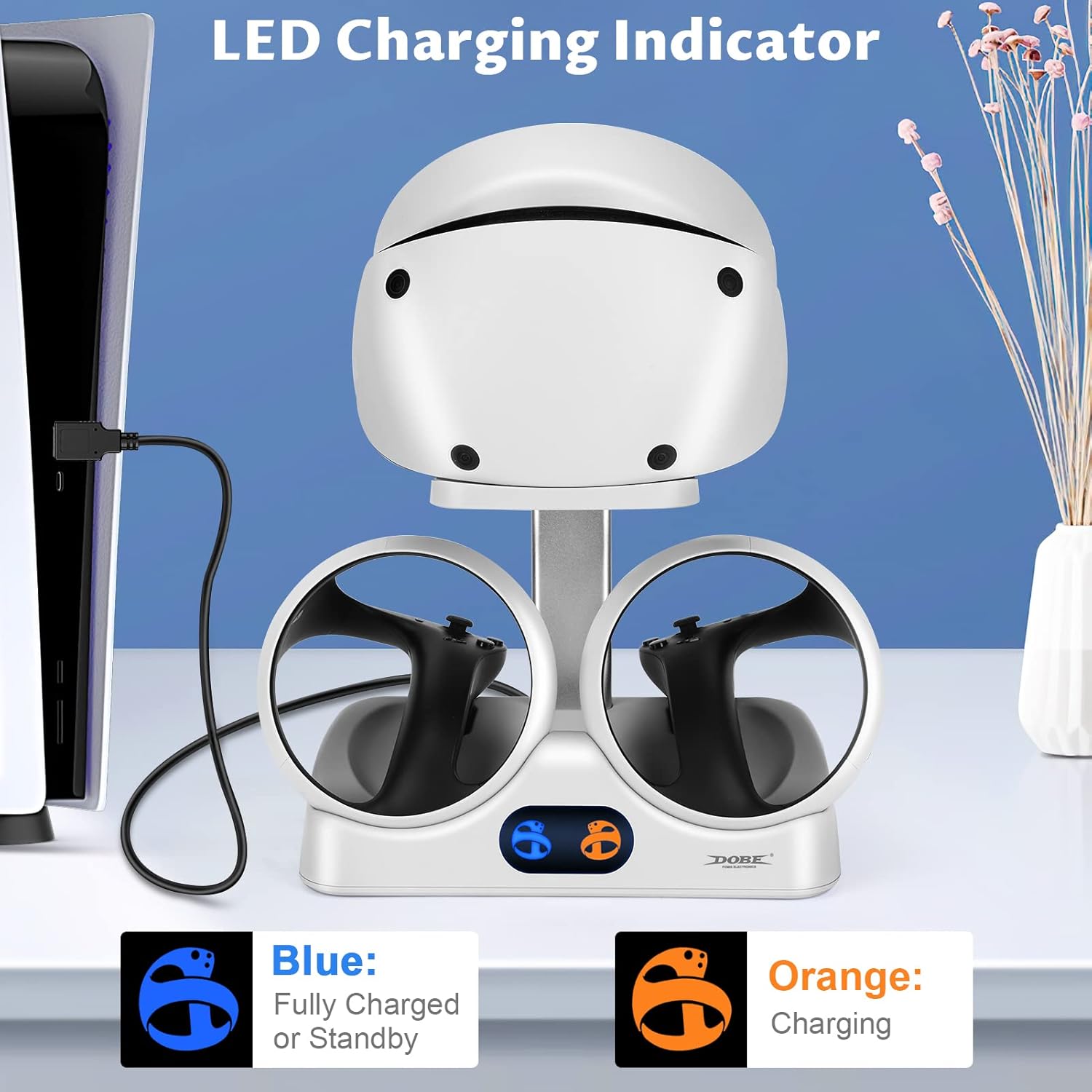 welltop Controller Charging Station for PS VR2, Dual PSVR2 Charger Dock and Headset Stand with LED Light, Magnetic Fast Charging PS-VR2 Showcase Controller Mount for Playstation VR2 Sense Controllers