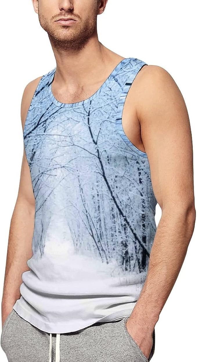 Amazon タンクトップ メンズ 冬 雪景色 北欧 森 自然風景 ファッション ベスト 袖なし ノースリーブ ｔシャツ夏 クルーネック ジムウェア チョッキ スポーツウェア インナーシャツ 吸汗速乾 通気 筋トレ 運動 部屋着 ベスト 通販