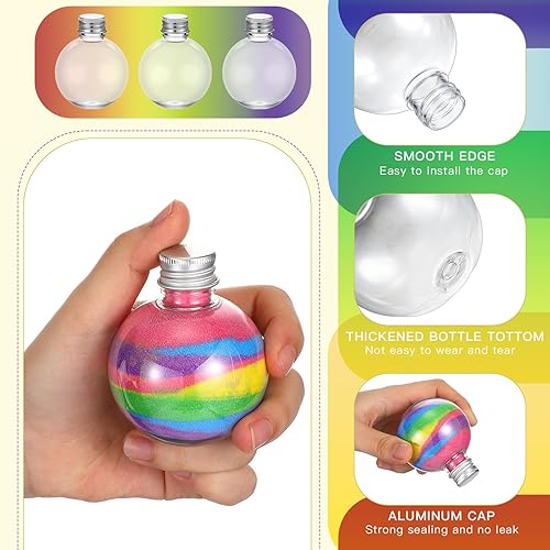 Miniatura 3 de Hsei 50 botellas de plástico para arte de arena con tapas y 5 embudos pequeños, kits de recipientes de arte de arena para niños, manualidades,