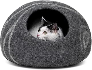 MEOWFIA Cat Cave – Premium Felt Cat Bed for Indoor Cats, Handmade 100% Merino Wool (Dark Grey, Medium)