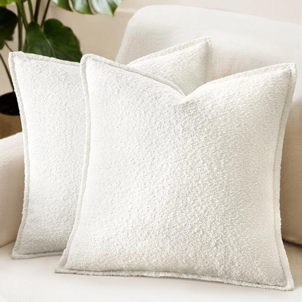 MIULEE Pack of 2 Decorative Euro Sham Textured Boucle Throw Pillow Covers 26x26 Inch Christmas White Broadside Thick Boho Pillows for Farmhouse Accents Sofa Couch Bedroom Living Room Home Decor