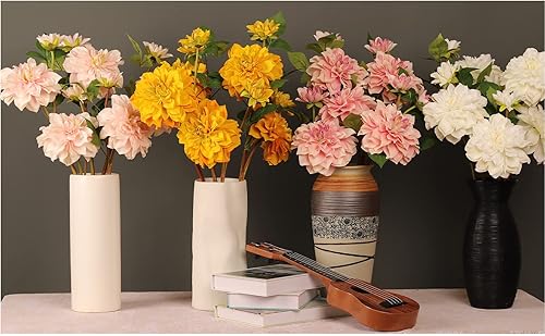 Miniatura 8 de Flores artificiales de seda Dalia de 24 pulgadas de tallo largo, 5 unidades, adecuadas para decoración de boda, ramos de flores, decoraciones de