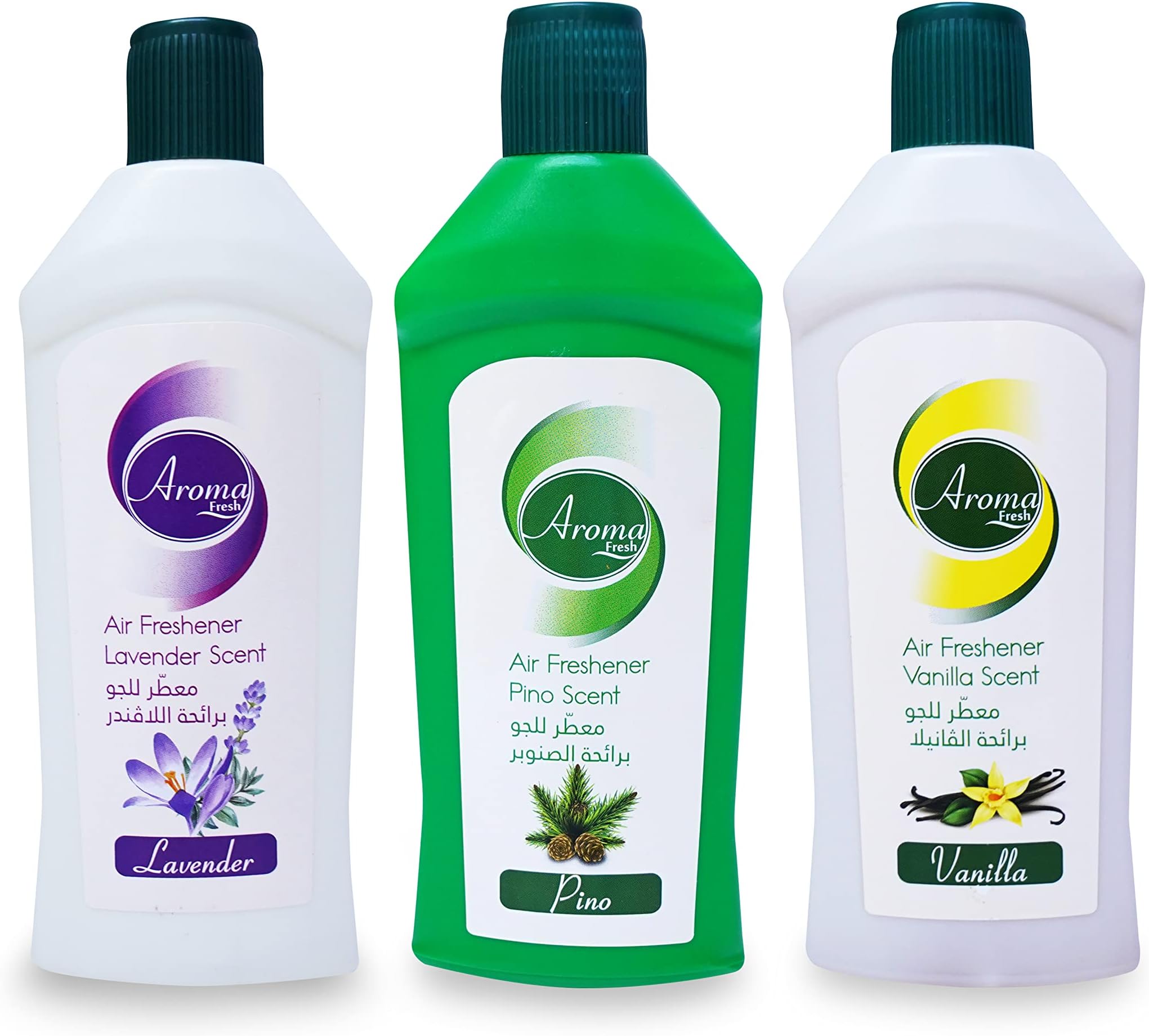Aroma Fresh Concentrated Air Freshener Pack of 3, Lavender + Pino + Vanilla, Air Freshener for Bathroom, Liquid Freshener for Kitchen, Pine Scent, 130mlx3