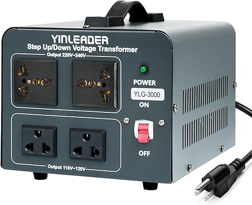 Yinleader Voltage Converter Transformer 3000w Step Up/Down Power Converter 110-120V to 220-240V/220-240V to 110-120V, with 2 US & 2 Universal Outlets, Circuit Breaker Protection (Grey)