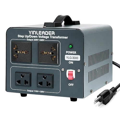 Yinleader Voltage Converter Transformer 3000w Step Up/Down Power Converter 110-120V to 220-240V/220-240V to 110-120V, with 2 US & 2 Universal Outlets, Circuit Breaker Protection (Grey)