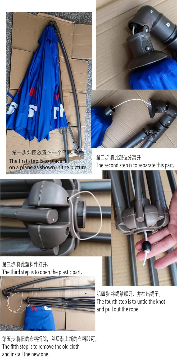 Black Replacement Parasol Cover 8/6 Ribs Parasol Canopy Cover Replacement Patio Market Umbrella Waterproof Umbrella Replacement Top Shade Cover