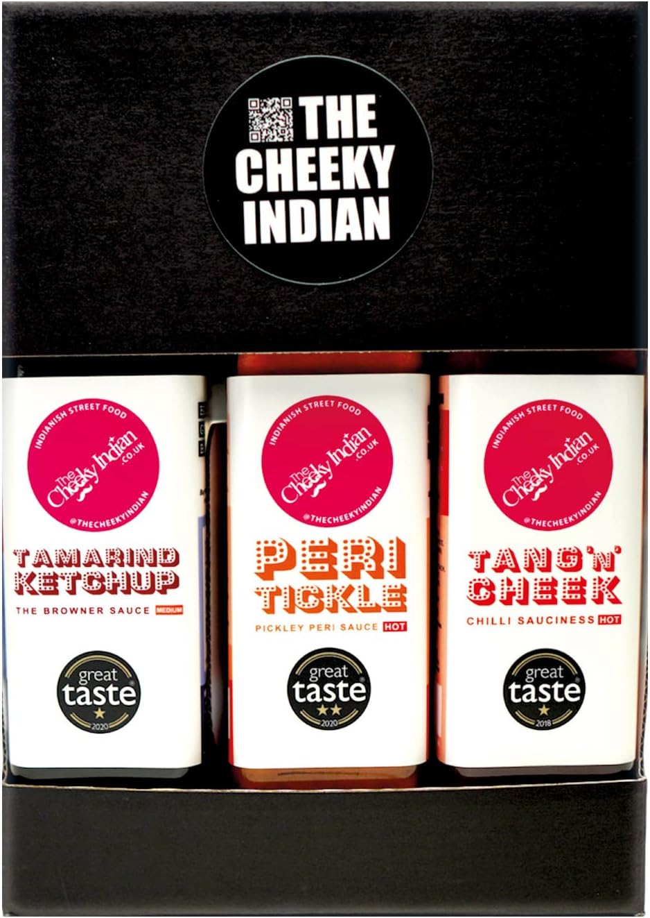 Assorted Sauces Gift Pack, Tang 'n' Cheek 225g, Tamarind Ketchup 270g & Peri Tickle 225g, Flavourful Indian Style Sauces, Made in UK, Ideal For Dips, Curries, Chutneys, Marinades