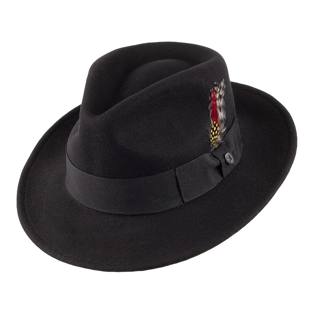 Jaxon & James Crushable C-Crown Wool Felt Fedora Hat - Black - Small