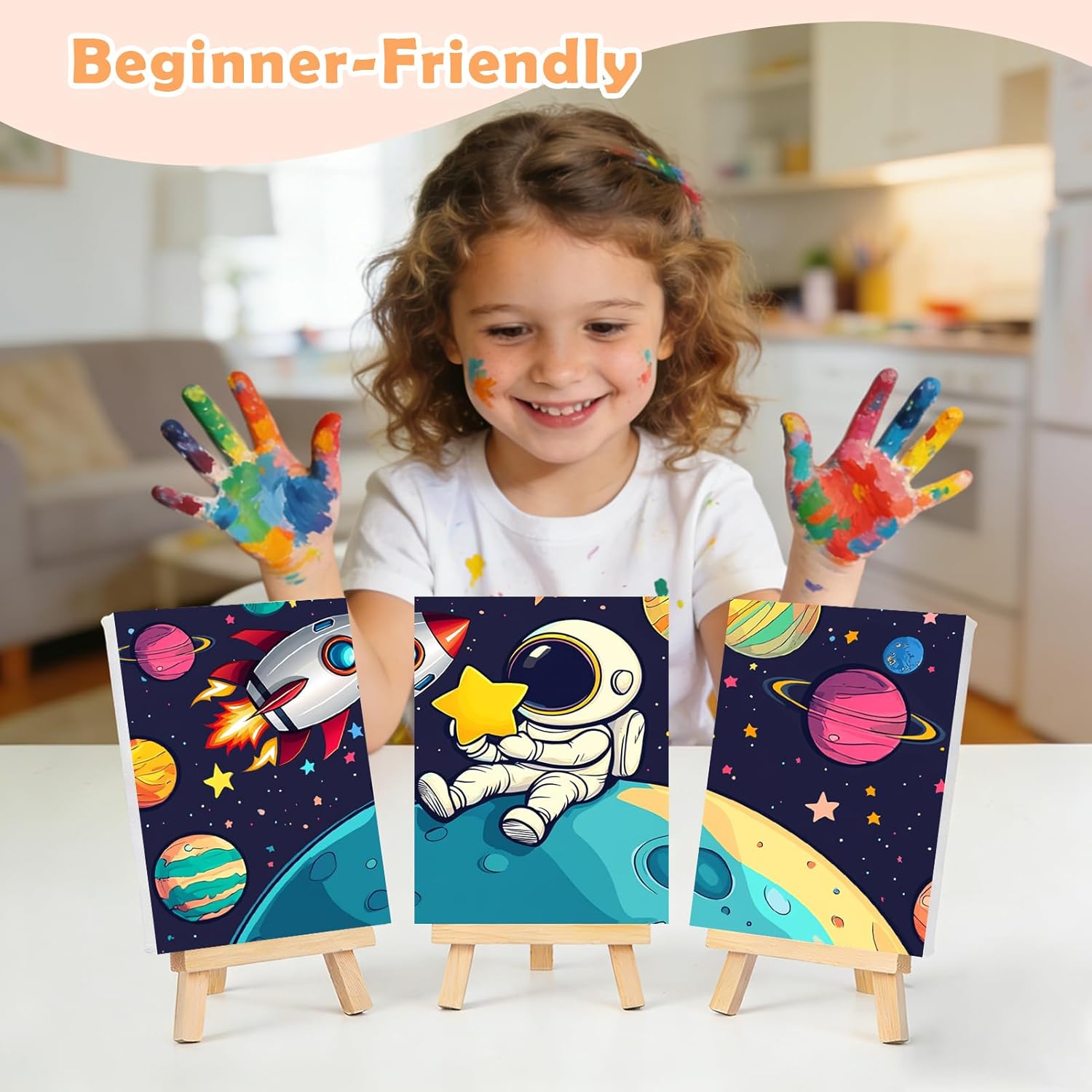 6 Pack Paint by Numbers Kit for Kids Space Easy Kid Paint by Number Kits Ages 8-12 Beach DIY Painting Kits for Kids Age 4-8 Beginner Paint by Number Canvas with Frame Children Color by Numbers Kit