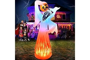 10 FT Halloween Inflatables White Ghost with Red Eyes Eat Pumpkin Decoration
