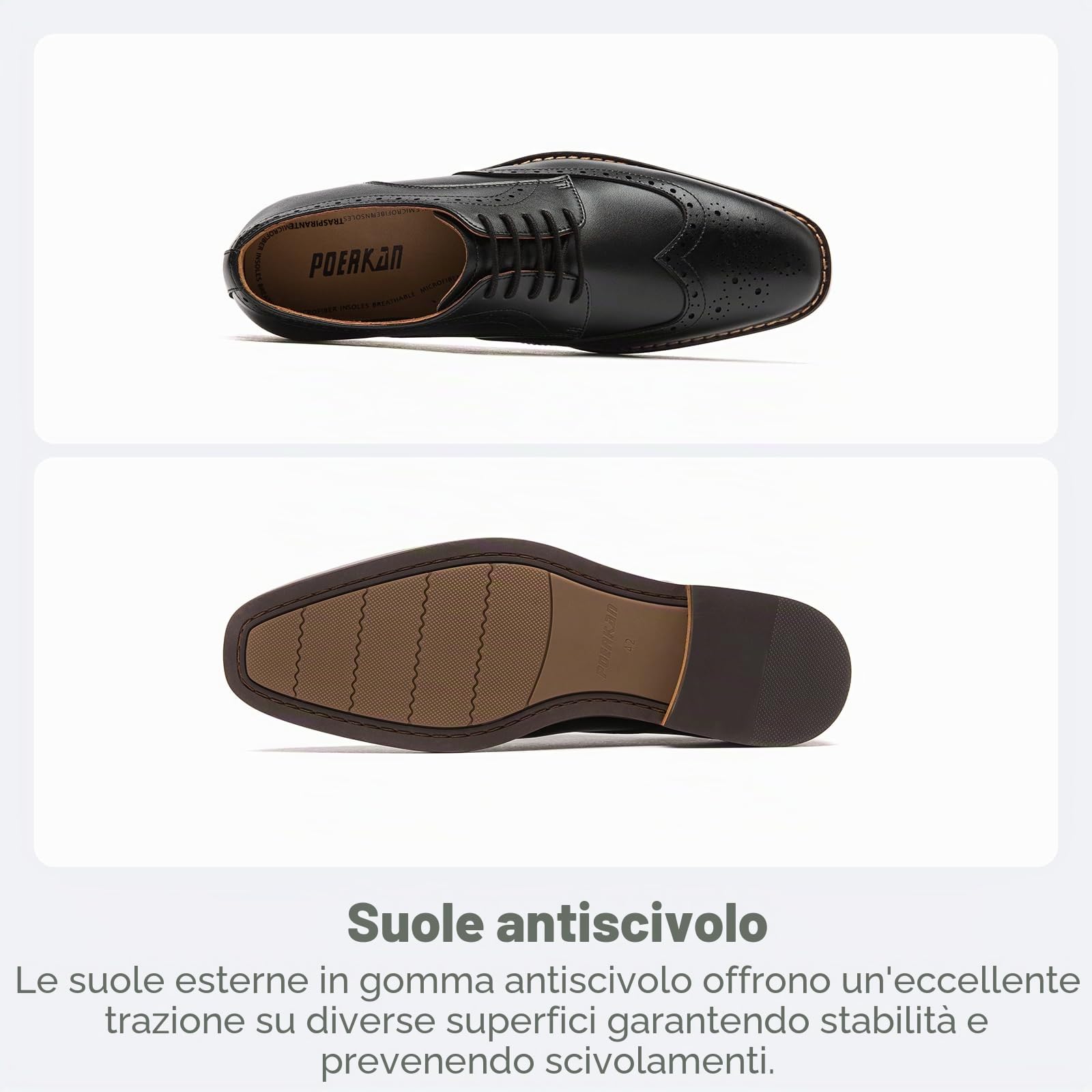 Poerkan Scarpe eleganti formali da uomo Oxford & Derby: stringate classiche in pelle nera e marrone con dettagli brogue in vernice, Nero , 45 EU