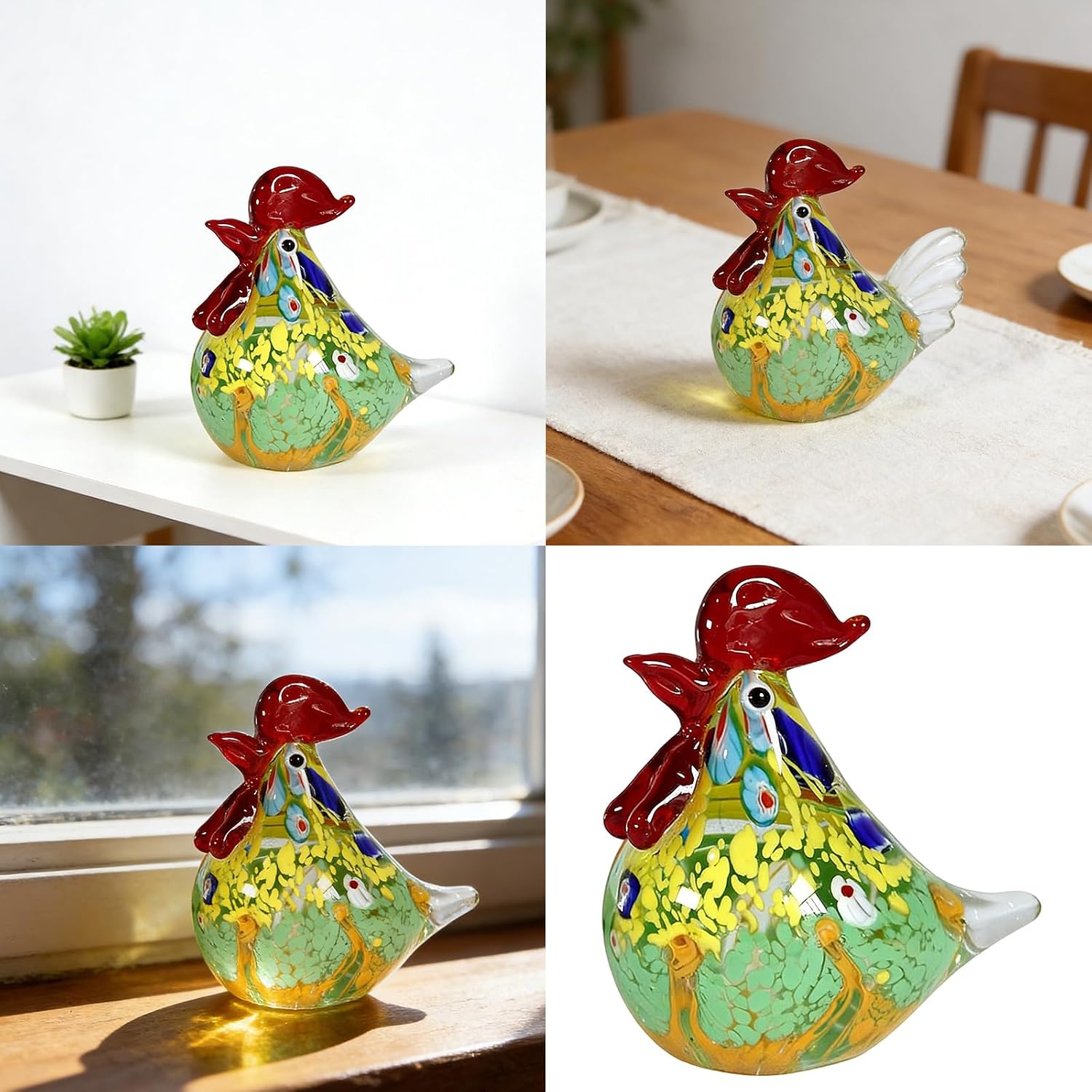 Multicolor Glass Rooster Sculpture Colored Glaze Animal Figurine for Living Room Decoration Collectible Gift Artisanal Craft Glass Rooster Figures Colorful Animal Miniature Figurine Decors image 2