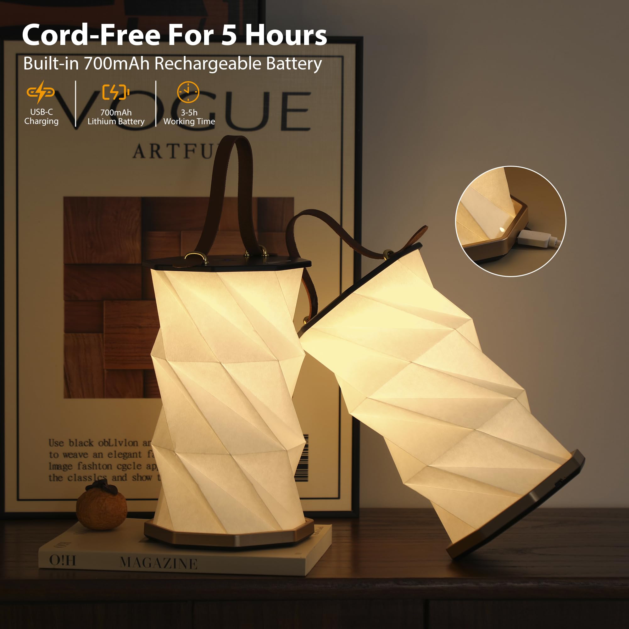 Lampe de bureau pliable rotative – Lampe de poche, lampe de camping, lampe de nuit, lumières LED rechargeables pour chambre à coucher, extérieur, voyage (noir)