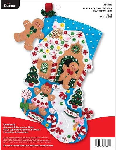 Bucilla 18-inch Christmas Stocking Felt Applique Kit, 86898E Gingerbread Dreams (ASIN B07FMH7M3Q), rank #10 by monthly sales volume for 'Christmas Stockings' on Amazon