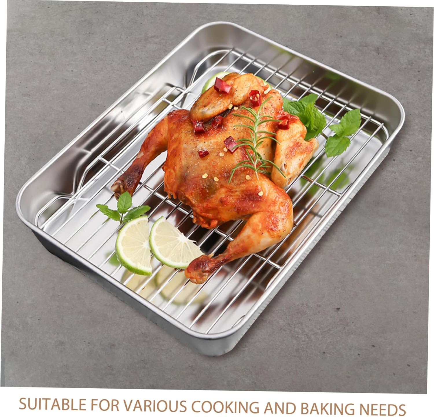 Cabilock Multiuse Stainless Steel Baking Tray with Rack for Oven Roasting Broiling Grilling Kitchen Tool for Cooking Baking Moisture Retention