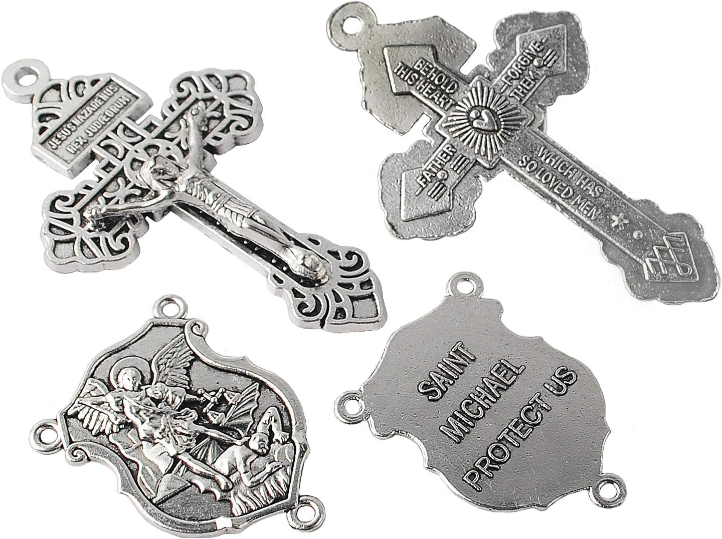 4 Sets of Saint Michael Centerpiece and Pardon Crucifix for DIY Making Rosary