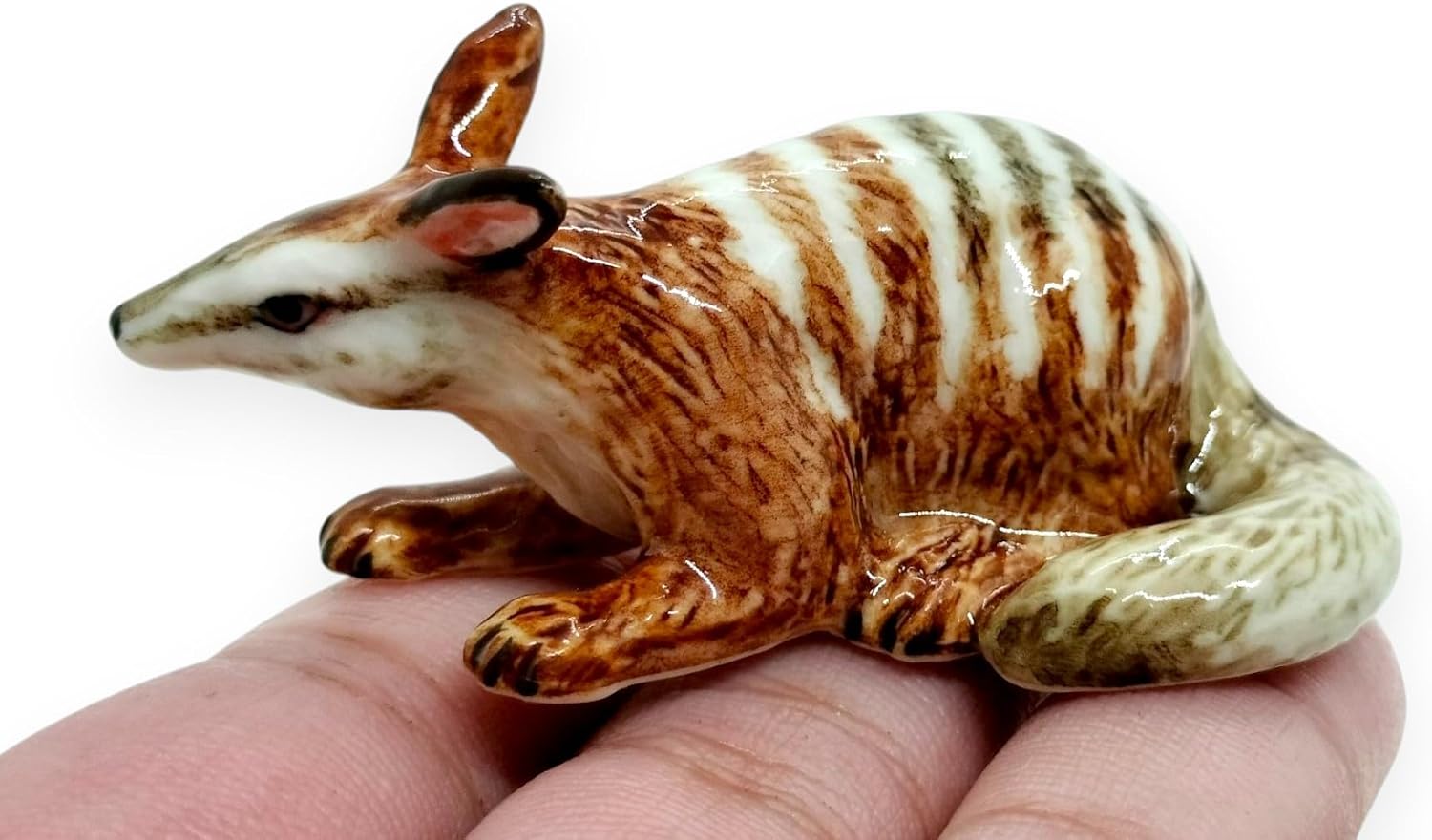 WitnyStore Tiny 2½" Brown Crouching Numbat Noombat Walpurti Marsupial - Miniature Hand Made Painted Ceramic Wildlife Wild Mammal Animals Porcelain Decorative Figures Collectible Figurines Décor Gifts image 3