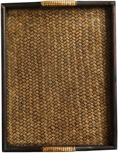 BUGUUYO Bandeja de ratán tailandés, bandeja de té de madera, bandeja rectangular para servir, bandejas de madera, bandejas de madera, bandeja de