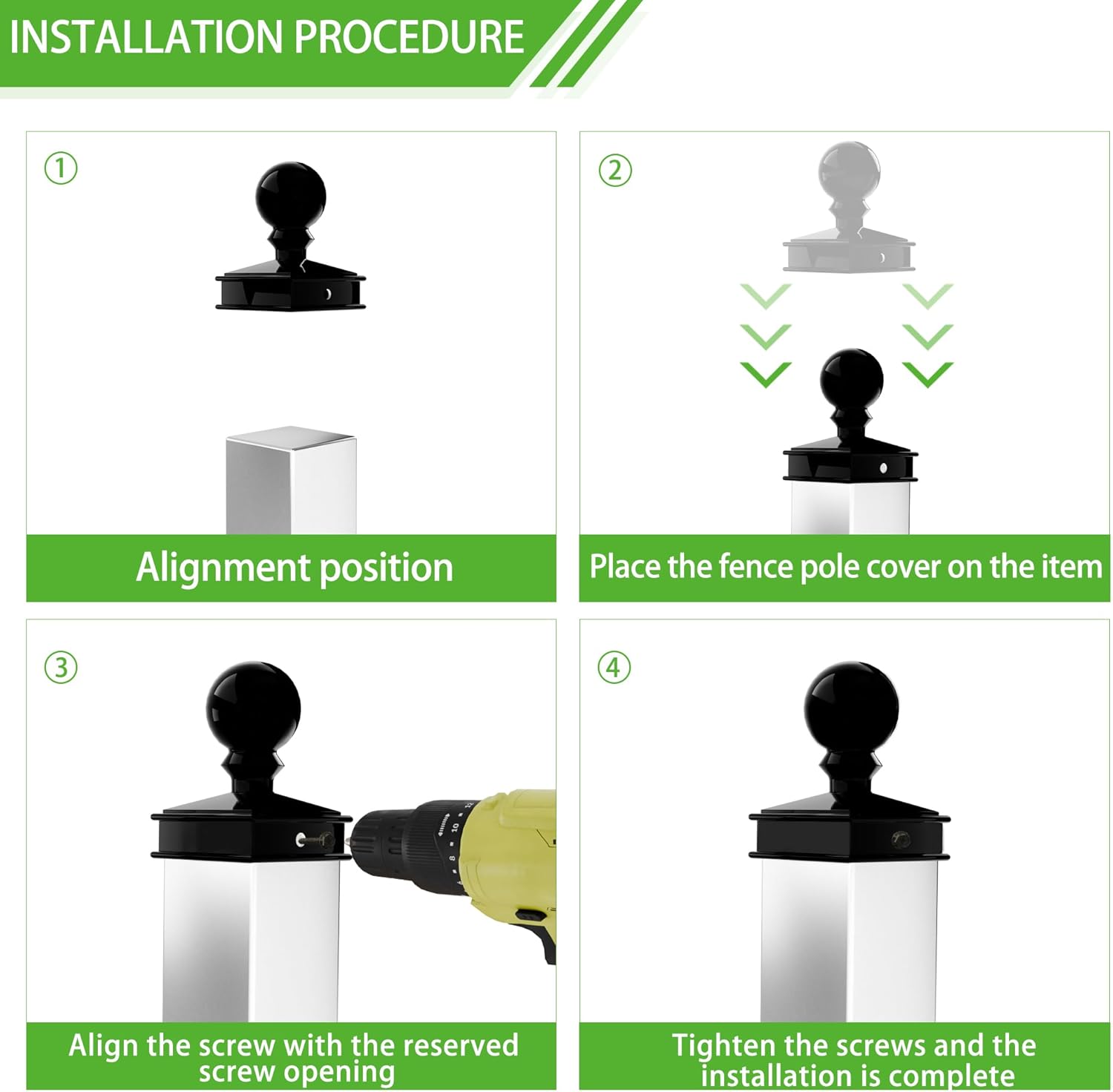 2" x 2" Aluminium Alloy Ball Top Post Caps Fence Post Caps Cover Perfect, with Black Glossy Finish Powder Coated for Fence Wood Post of Decks, Garden or Corridors (1Pcs)