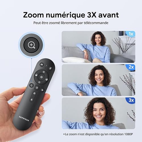 DEPSTECH DW50 Pro Webcam 4K, Ultra HD Webcam pour PC, Zoom Avant 3X, Capteur 1/2.55", Double Micro Antibruit, Télécommande, Caméra Streaming Autofocus pour Portable Mac, Teams, Skype, Appel Vidéo - 3