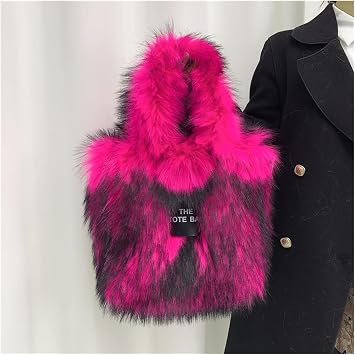 Fluffy Tote Bag Large Tote Bags for Women Winter Shoulder Messenger Bag Cross HandbagsPink