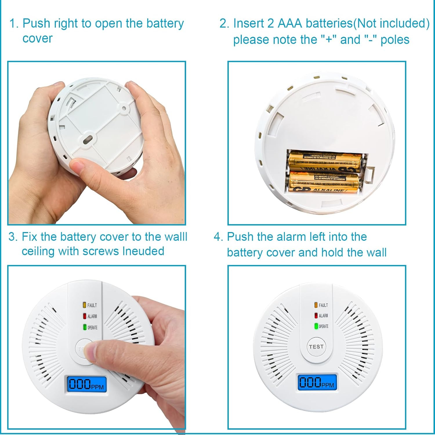Carbon Monoxide Detectors,CO Detectors Battery Powered,2 Pack Carbon Monoxide CO Alarms with Light&Digital Display for Home,Bedroom,Kitchen,Office - Image 4