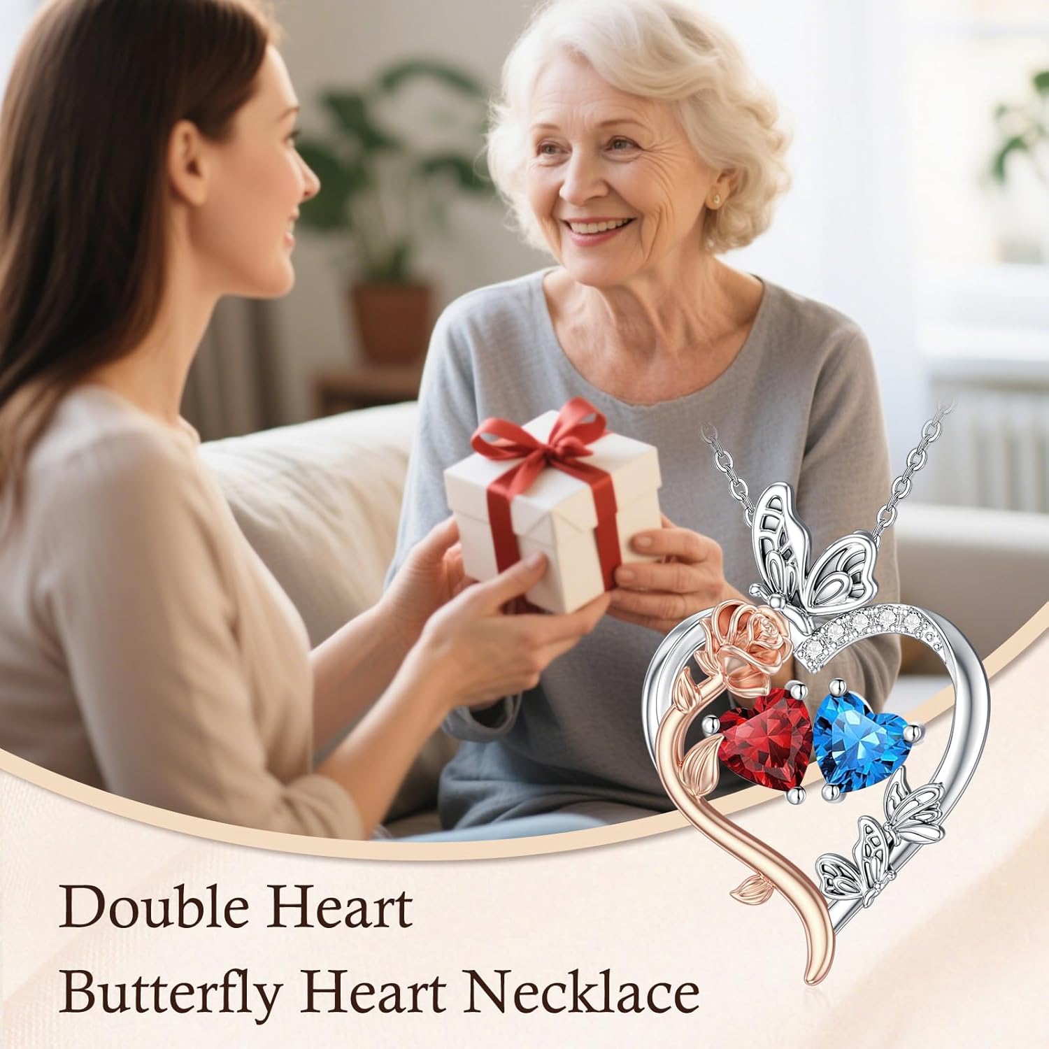Valentine's Day Gifts for Women Heart Rose Butterfly Birthstone Pendant Necklaces 18k White Gold Plated Jewelry Anniversary Birthday Gifts Women Girlfriend Wife Mom Grandma - Image 3