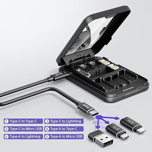 Miniatura 5 de BUDI Cargador de reloj y teléfono 5 en 1 de viaje, funda multifuncional compacta de cable de datos con cable USB-C de carga inalámbrica de 15 W y