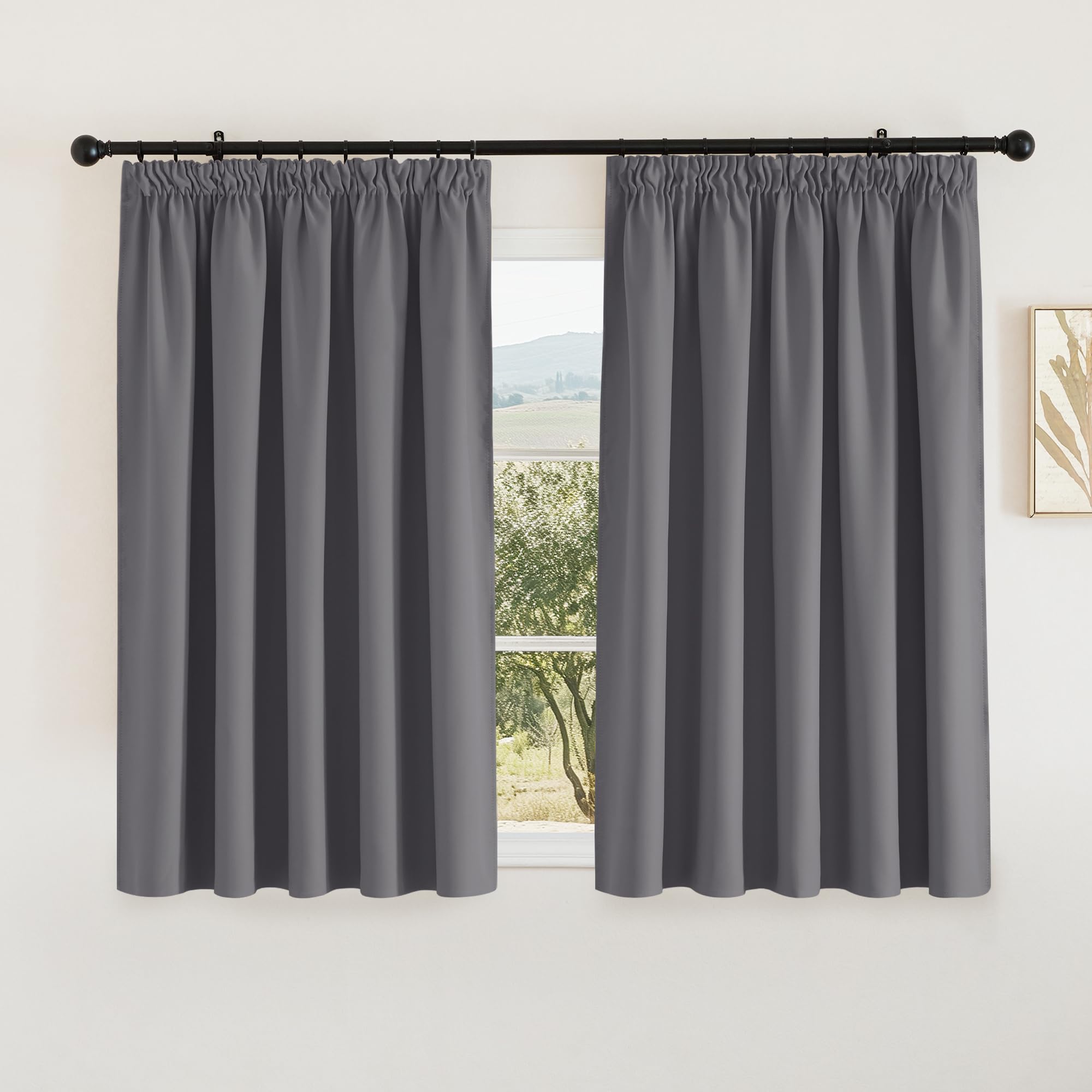 PONY DANCE Gray Blackout Curtains 66x54 for Bedroom Pencil Pleat Thermal Curtains with Hooks for Track Rail, W66 X L54, 2 Panels, Grey